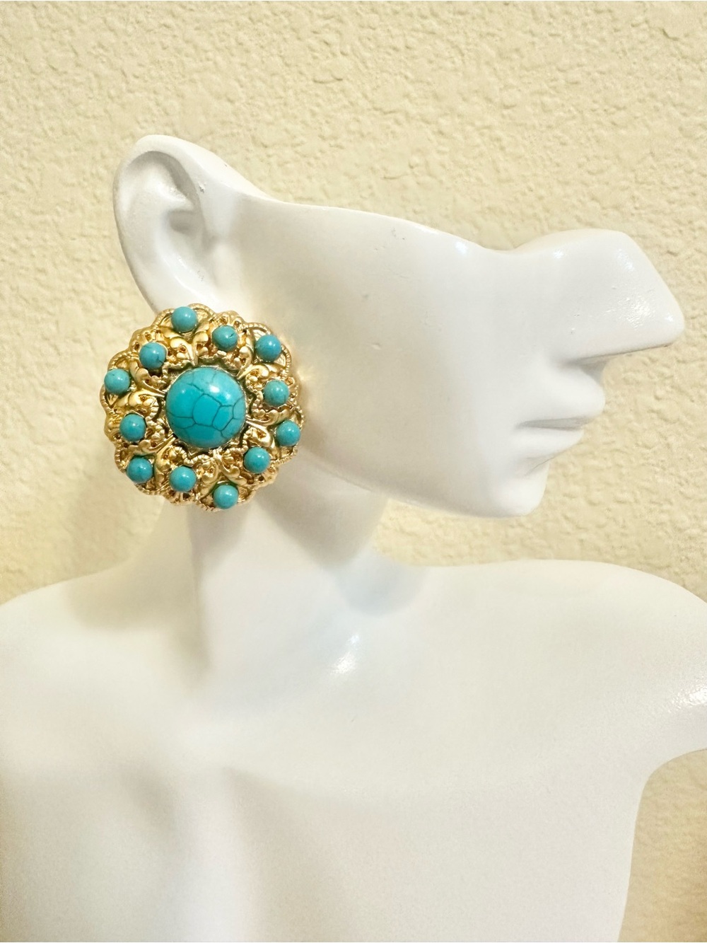 18k Matte Gold-Plated Turquoise Statement Stud Earrings